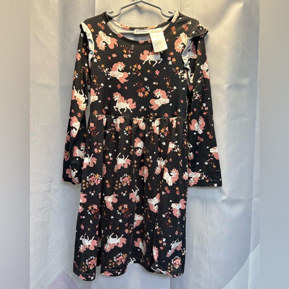 Blueberi Boulevard Unicorn Print Dress - Black and Pink